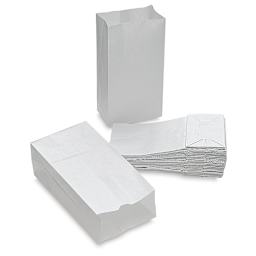 Creativity Street Kraft Bags - White, Pkg of 50 - with two bags open, one lying flat and one upright