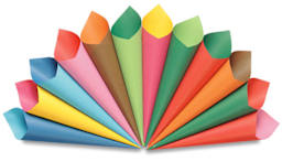 Fadeless 2-Color Duet Paper - Assorted papers in fan shape and rolled to show two color sides