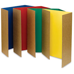 Pacon Colored Trifold Presentation Board Pack - 48" x 36", Assorted, Pkg of 4 - 4 colors of boards shown upright