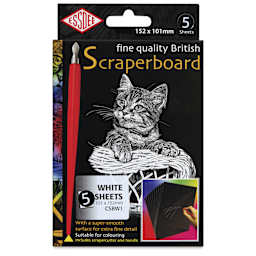 Essdee Scraperboard - Pkg of 5, 4" x 6", White, Un-Inked - front of packaging