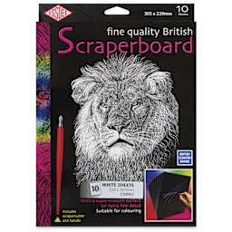 Essdee Scraperboard - Pkg of 10, 9" x 12", White, Un-Inked - front of packaging