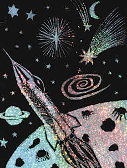 Scratch-Art Scratch & Sparkle Board - Picture of rocket ship scratched onto board