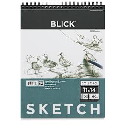Blick Studio Sketch Pad-11" x 14" 100 sheets. Front of pad, wirebound at top.
