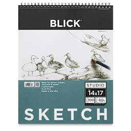 Blick Studio Sketch Pad-14" x 17" 100 Sheets. Front of pad, wirebound at top.