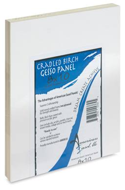 American Easel Gessoed Wood Painting Panels - Angled view of Flat panel profile with label