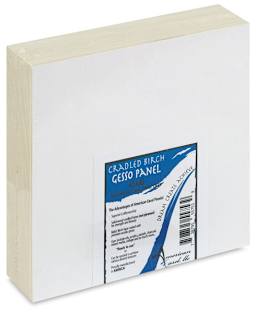 American Easel Gessoed Wood Painting Panels - Angled view of Deep panel profile with label