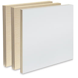 American Easel Wood Painting Panel - 12" x 12", Pkg of 3 Panels, Two Unprimed and One Primed