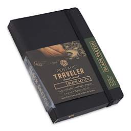 Pentalic Traveler Draw Pocket Journal - 6" x 4", Black Paper, Black Cover, 160 pages