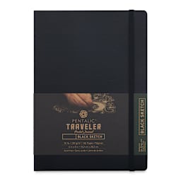 Pentalic Traveler Draw Pocket Journal - 8" x 6", Black Paper, Black Covre, 160 Pages