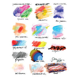 Samples of different media used on the Yasutomo Mineral Paper Artist Pad.  