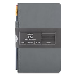 Blackwing Slate Notebooks - Front view of packaged ruled Slate notebook with pencil