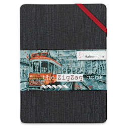 The ZigZag Book - Front view of 4.1" x 5.8" book closed with red elastic closure