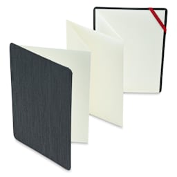 The ZigZag Book - 5.8" x 8.3" book upright and slightly opened showing zigzag pages