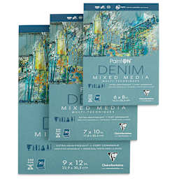 Clairefontaine PaintOn Mixed Media Pads - Covers of 3 different size pads of Denim paper