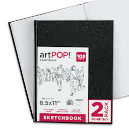 artPOP! Hardbound Sketchbooks - 8-1/2" x 11", Pkg of 2 (sketchbook on top of open sketchbook)