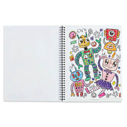 Prang Amazing Artist Sketch Book - 8-1/2" x 11", 80 Pages - Robot Dance Party page, colored in