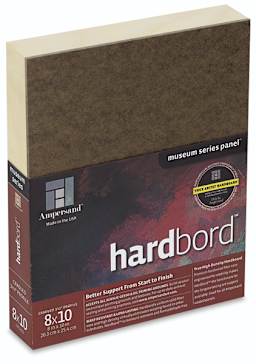 Ampersand Hardbord - Slightly angled view of cradled hardbord with label