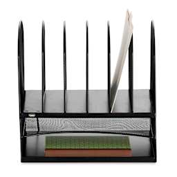 Powered Onyx Desk Organizers - Front view of 2 Tray/6 File slot Organizer