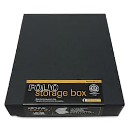 Lineco Folio Archival Storage Box - Black, Faux Leather, 9" x 12" with label