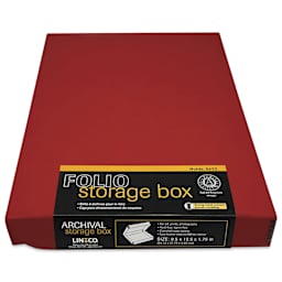 Lineco Folio Archival Storage Box - Red, Faux Leather, 9" x 12" with label