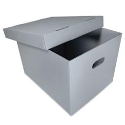 Lineco Archival Record Storage Box - Blue Gray, 12" x 15" x 10, opwn with lid slightly off
