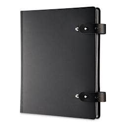Prat Leather Spiral Presentation Book - 17" x 11", Double Tab Closure, Black, Portrait