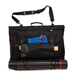 Prat Softside Backpack Portfolio - 18" x 24" x 2 1/2", Black, shown with accessories (not included)