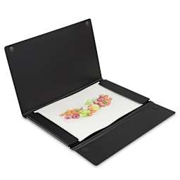 Itoya Magnet Closure Portfolio Case - Shown open with Fruit picture inserted
