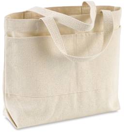 Small Canvas Tote Bag, with Pockets - 11-1/2" x 13-1/2" x 2"