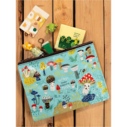Blue Q Zipper Pencil Pouch - Cute Lil' Mushrooms, 9-1/2" x 7-1/4" open
