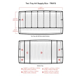 ArtBin Essentials Box - Art/Craft Box, Two Trays (illustration of the trays with dimensions)