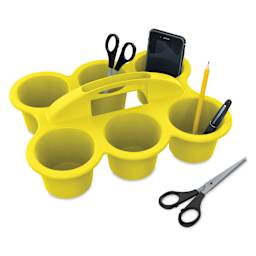 Storex 6-Cup Caddy - yellow, filled with supplies