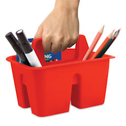Storex Mini Caddy - Red, filled with supplies, supplies not included