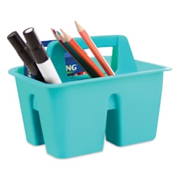 Storex Mini Caddy - Teal, filled with supplies, supplies not included