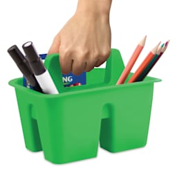 Storex Mini Caddy - Green, filled with supplies, supplies not included