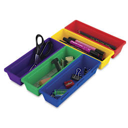 Storex Interlocking Trays - Set of 5 trays laid out and accessorized
