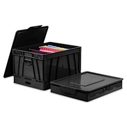 Storex Folding Storage Crate - Two crates, one set up and one folded down
