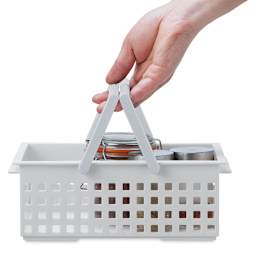Like-It Stacking Tote - White, Small (Hand using the handles to hold the basket full of jars. Jars not included)