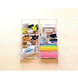 Like-It Stackable Tray - Small, 6 Divisions shown with office supplies in the tray (not included)