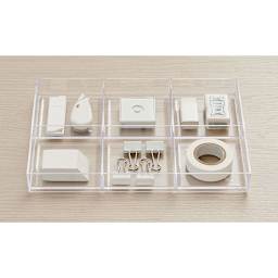 Like-It Stackable Tray - Large, 6 Divisions shown with office supplies. (not included)