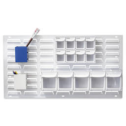 Diamond Storage Solutions Steel Louvered Panel with bins attached, tip out bins sold separately