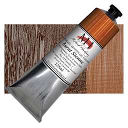 Michael Harding Artists Oil Paint - Burnt Sienna, 225 ml tube and swatch
