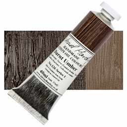 Michael Harding Artists Oil Paint - Burnt Umber, 40 ml tube and swatch