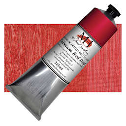 Michael Harding Artists Oil Paint - Cadmium Red Deep, 225 ml tube and swatch