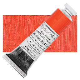 Michael Harding Artists Oil Paint - Cadmium Red Light, 40 ml tube and swatch