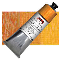 Michael Harding Artists Oil Paint - Indian Yellow Red Shade, 225 ml tube and swatch