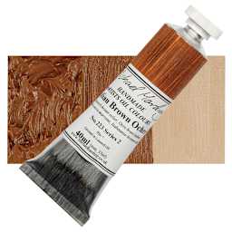 Michael Harding Artists Oil Paint - Italian Brown Ochre, 40 ml tube and swatch
