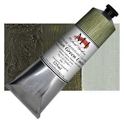 Michael Harding Artists Oil Paint - Italian Green Umber, 225 ml tube and swatch