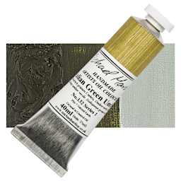 Michael Harding Artists Oil Paint - Italian Green Umber, 40 ml tube and swatch