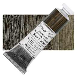 Michael Harding Artists Oil Paint - Raw Umber, 40 ml tube and swatch